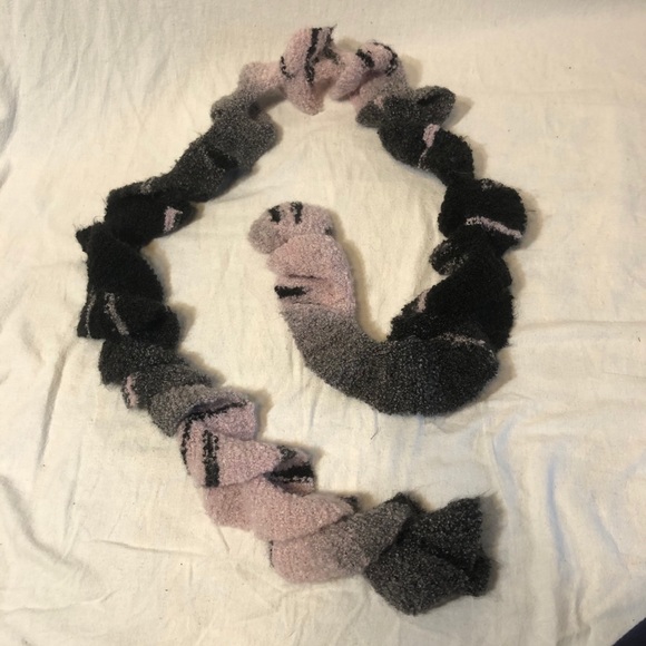 Hand Knit Pink and Black Scarf - Picture 4 of 5